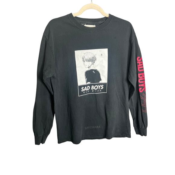 Sad Boys Animebae Long Sleeve Black Shirt Sz M Sayonara Stay w Me Retro Y2K - Picture 1 of 9
